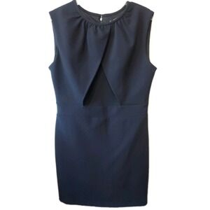 MNG Basics Pencil Dress Navy USA Sz Large Career No Iron Back Zip Preppy